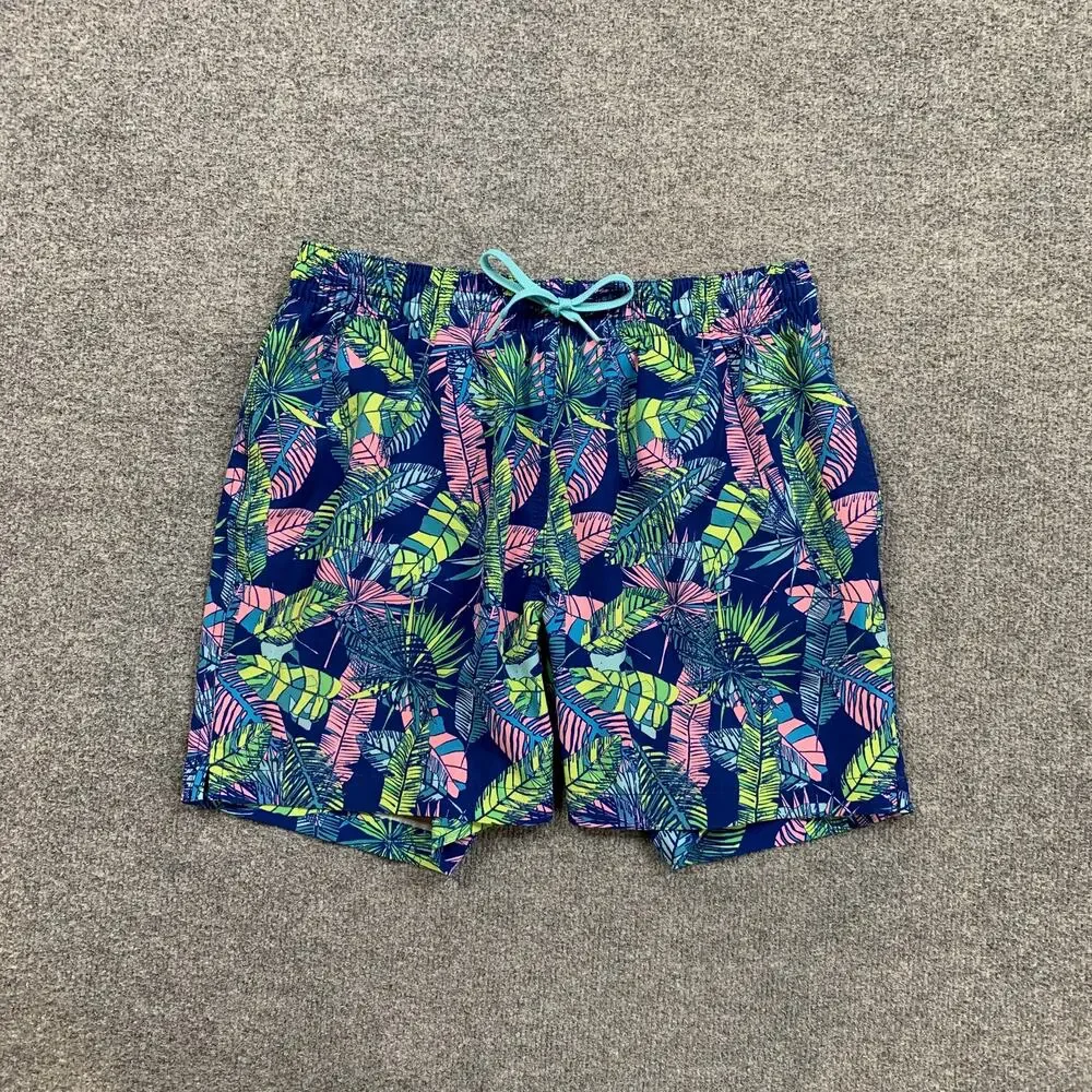 Chubbies Swim Shorts Mens Small Blue Floral Tropical Leaf Mesh Lined Beach Trunk